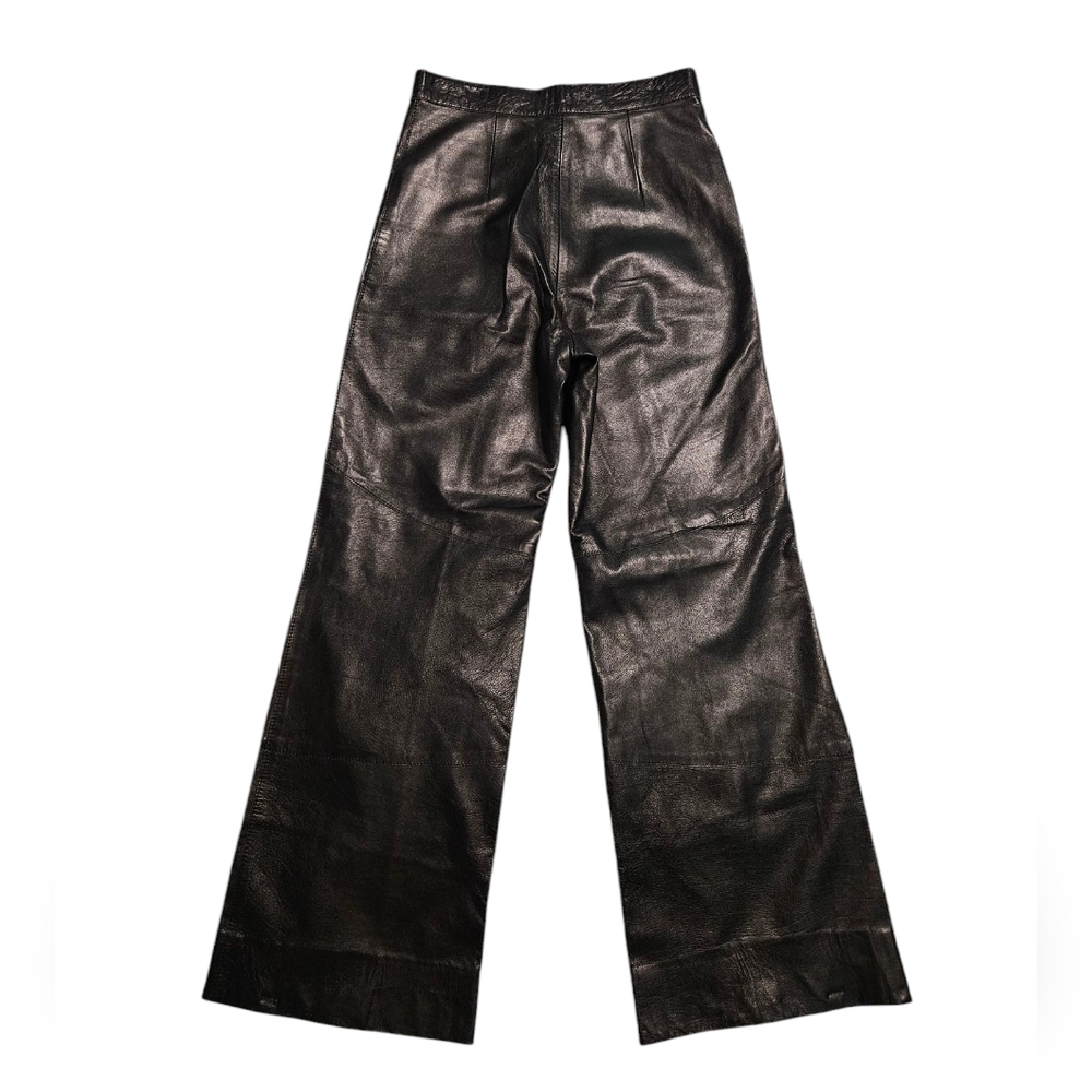 Black Leather Wide-Leg High-Rise Pants, Italy, 26" Waist / Italian 40 - Picture 2 of 7